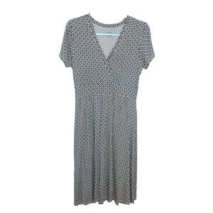 L L BEAN black, gray & white geometric pattern women's midi dress size M